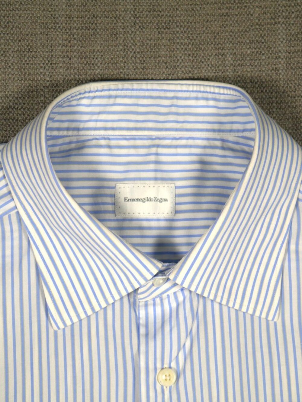 Ermengildo Zegna Mens Cotton Blue striped Dress Shirt 43/17 R - Picture 2 of 9